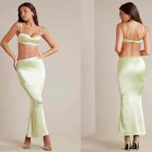 Oh Polly Ilysia & Marisol Satin Soft Cup Bralette and Maxi Skirt NWOT